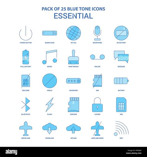 Essential Blue Tone Icon Pack Icon Sets Stock Vector Image Art