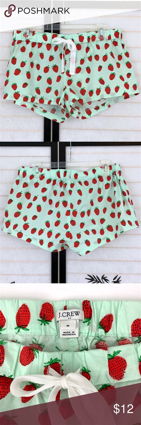 J Crew Sleep Shorts Sz M Pajama Strawberries Green Sleep Shorts