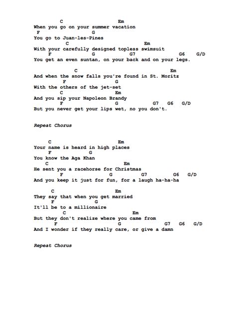 Guitar Tabs: Lyrics and Chords for "Where Do You Go To My Lovely"