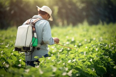 Premium Photo Farmer Using Precision Organic Pest Control Equipment On Lush Organic Farm With