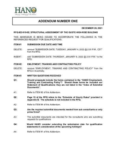 Fillable Online Addendum No To The Request For Proposals Rfp For