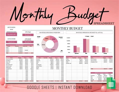 Monthly Budget Spreadsheet Template for Google Sheets Budget Spreadsheet Template Simple Budget ...