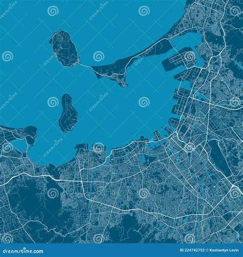 Detailed Map Of Fukuoka City, Linear Print Map, Land Panorama Cartoon