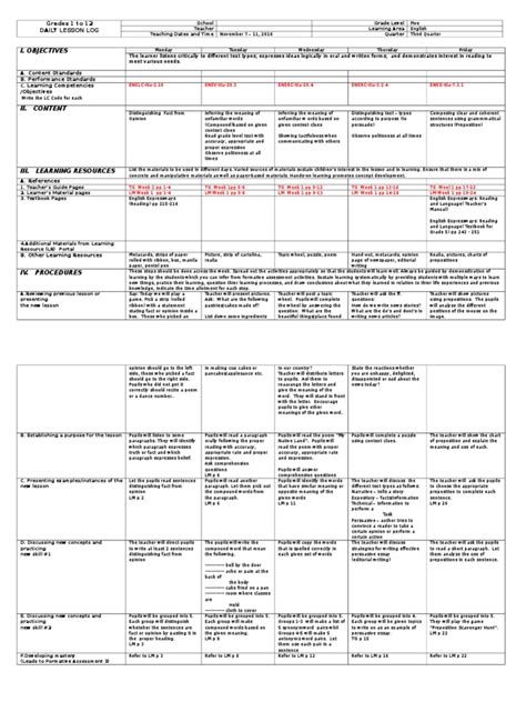 Dll Grade 5 Q3 Week 1 Pdf Reading Comprehension Learning