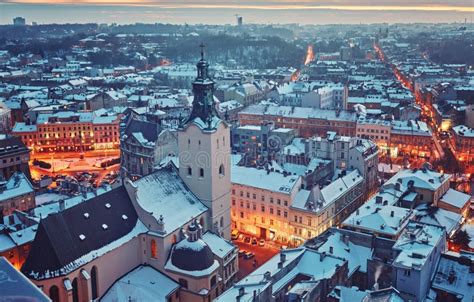 Winter View on the Downtown in Lviv, Ukraine. Stock Image - Image of downtown, hall: 104799549