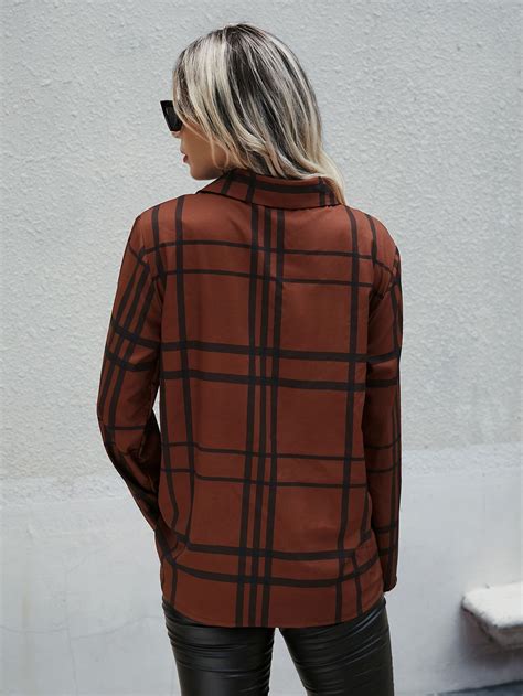 SHEIN LUNE Shirt Mit Plaid Muster Knopf Vorne Aktuelle Trends