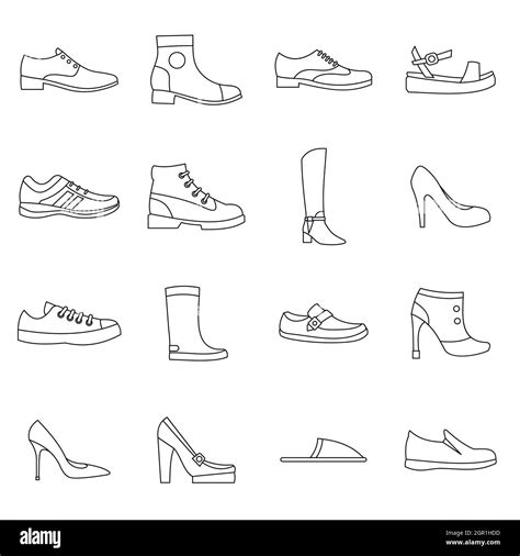 Shoe Icons Set In Outline Style Stock Vector Image And Art Alamy