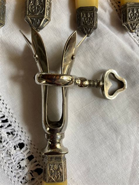 Beautiful Set Antique French Bone Handled Serving And Knife Ensemble