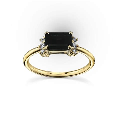 Natural Black Onyx Ring In K Yellow Gold Plated For Women Etsy