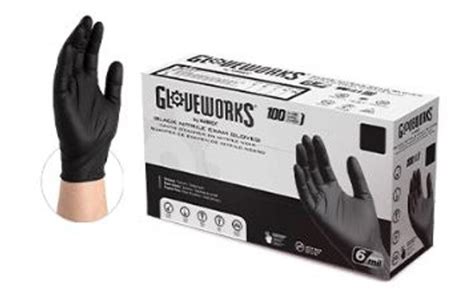 Gloveworks Black Nitrile Powder Free Exam Gloves X Large 6 Mil 100