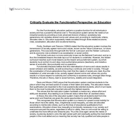 Critically Evaluate The Functionalist Perspective On Education A