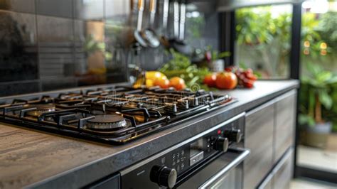 Sleek Black Induction Stove Alongside An Energy Saving Electric Oven In