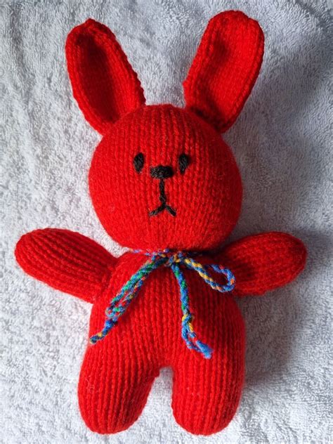 Hand Knitted Toy Rabbit Red Brand New Approx 18cm Tall Jean