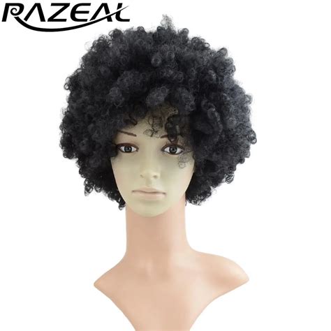 Razeal Natural Black Synthetic Afro Wig Kinky Curly Short Wigs African