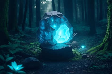 Una piedra mágica en el bosque por la noche Foto Premium