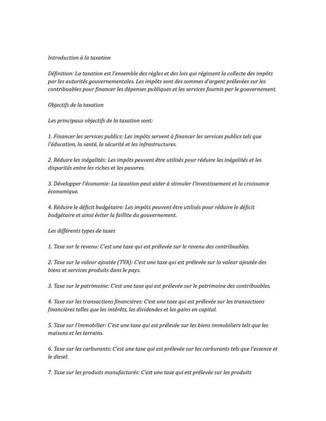 Taxation Note Study Introduction La Taxation D Finition La