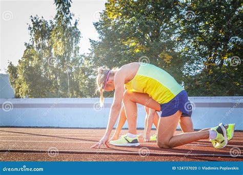 Sprinter Athlete Male At Starting Position Ready To Start A Race Man