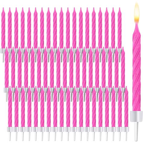 Glitter Hot Pink Birthday Cake Candles With Holders 288 Pack