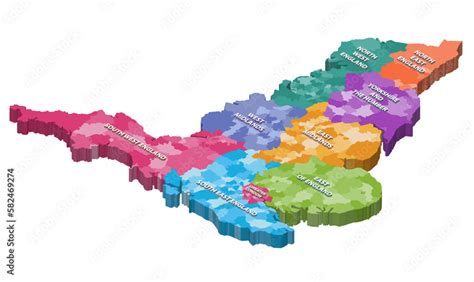 England counties isometric map colored by regions Stock Vector | Adobe ...