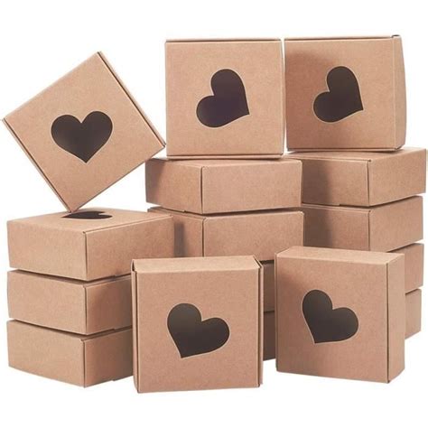 30 Packs Boîtes en Papier Kraft avec Fenêtre en Forme de Coeur 7 5x7