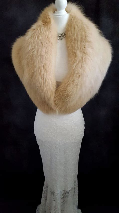 Luxury Vintage Fox Fur Stole Real Fur Bridal Fur Shawl Peach Arctic