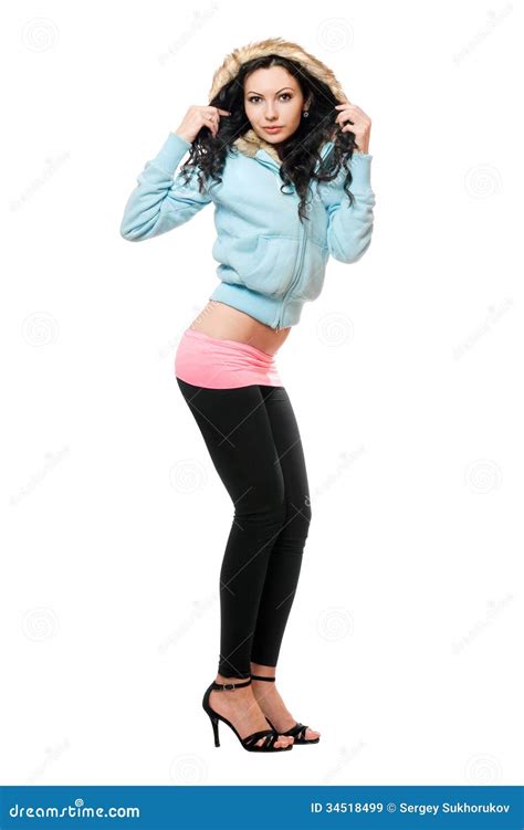 Young Brunette In A Black Leggings Isolated Stock Image Image Of