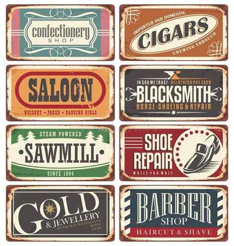 Vintage shop signs collection. Retro store tin signs design on rusty background , #ad, # ...