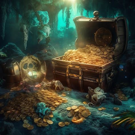 Premium Photo A Treasure Chest Sits In The Water With A Pile Of Coins