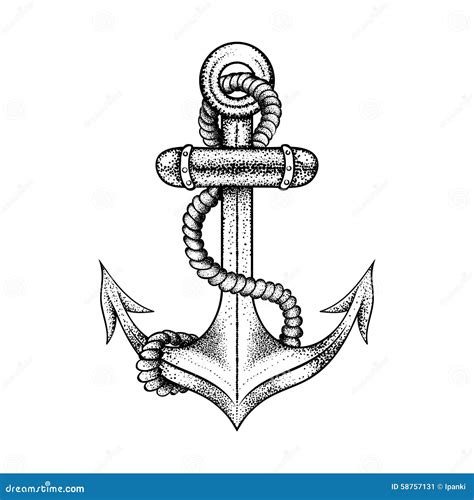 Hand Drawn Elegant Ship Sea Anchor With Rope Stock Vector Image 58757131