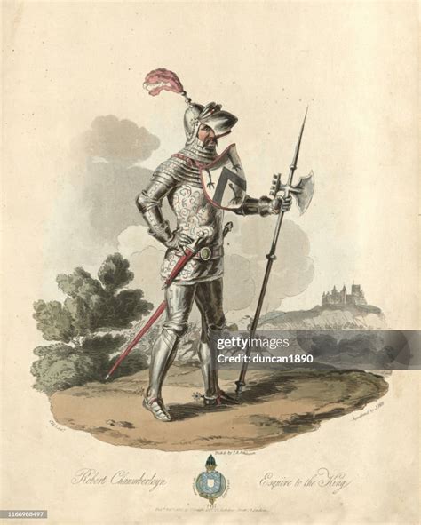 Medieval English Knight In Full Armour Holding Halberd 15th Century