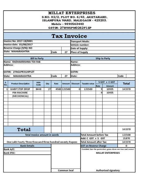 Gst Bill Format Invoice Taxation