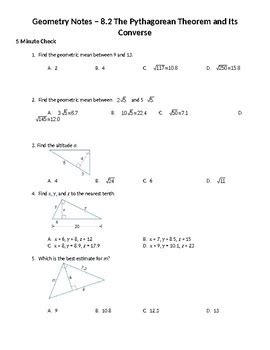 Practice The Pythagorean Theorem And Its Converse