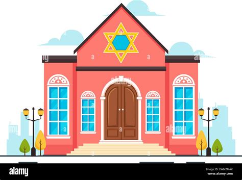 Synagogue Building Or Jewish Temple Vector Illustration With Religious