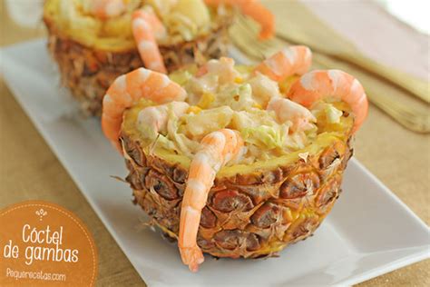 Cóctel de gambas receta fácil con piña natural rellena PequeRecetas