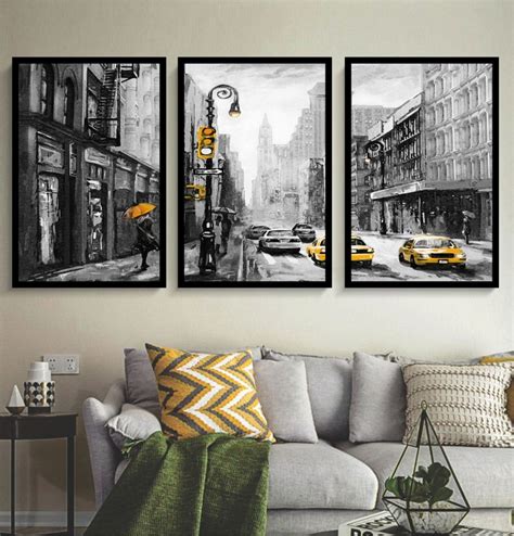 Kit 3 Quadros Cidades Nova York Decoração Conjunto Molduras