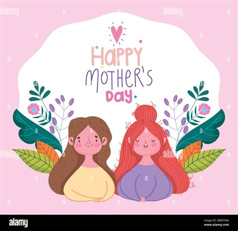 Happy Mothers Day Cartoon Character Women Flowers Celebration Banner