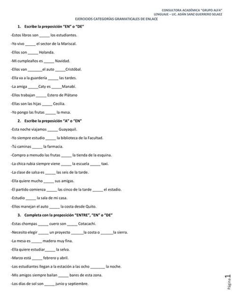 Ejercicios Categorías Gramaticales de Enlace Paulette Araya uDocz