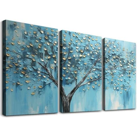 ONETECH Tree Wall Art Teal Blue Nature Tree Of Life Abstract Canvas