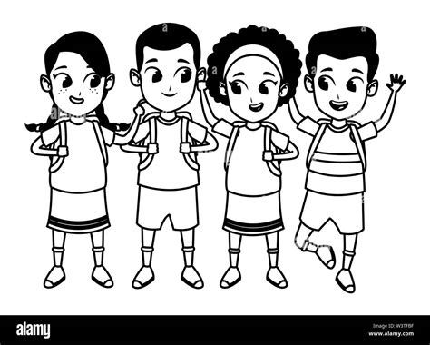 childhood cute school students cartoon in black and white Stock Vector Image & Art - Alamy