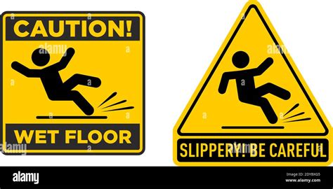 Wet Floor Sign Yellow Triangle And Square With Falling Man Isolated