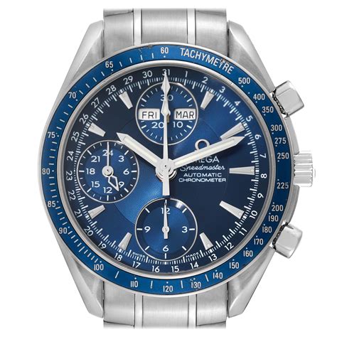 Omega Speedmaster Day Date Blue Dial Chronograph Steel Mens Watch