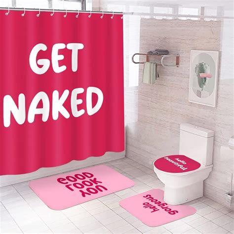 Amazon 4 Pcs Get Naked Shower Curtain Sets With Rugs Pink Preppy
