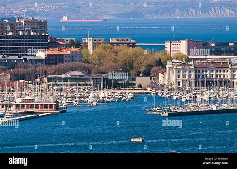 Trieste Italy Panoramic View Of Yacht Harbor With Docks Yacht Clubs