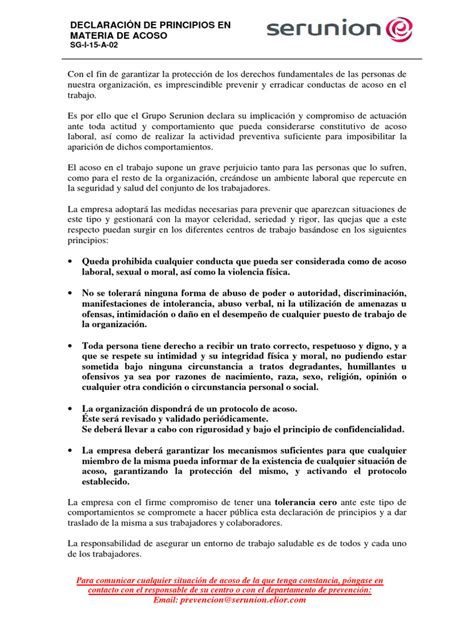 Declaración De Principios Sobre El Acoso Laboral 13 Pdf Acoso