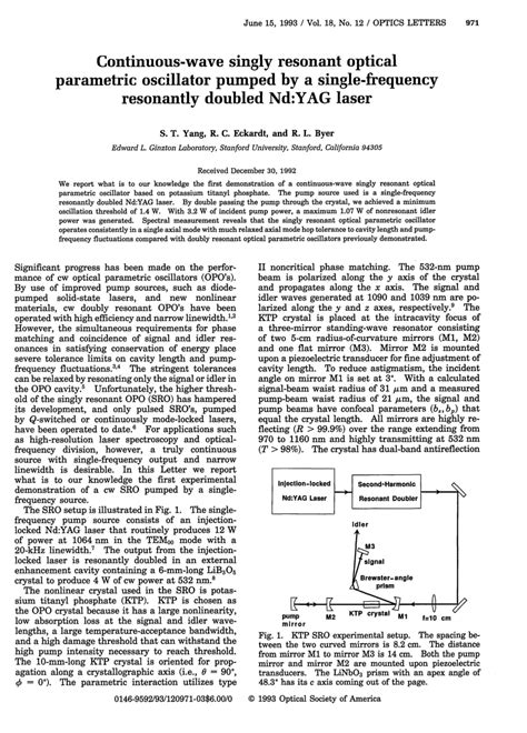 Pdf Continuous Wave Singly Resonant Optical Parametric Oscillator