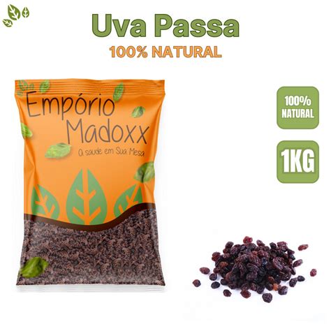 Uva Passa Preta sem caroço Fruta Seca desidratada 100 Natural 1KG