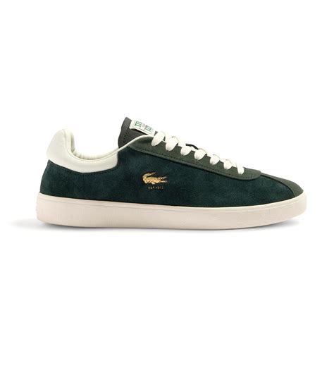 Lacoste Mens Baseshot Premium Suede Trainers Dark Greenoff White