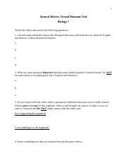 Natural History Museum Virtual Visit Worksheet Docx Natural