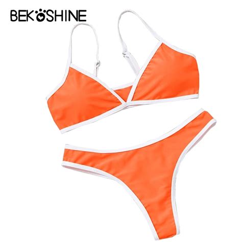 Aliexpress Buy Bekoshine Solid Bikini Set Orange Swimwear