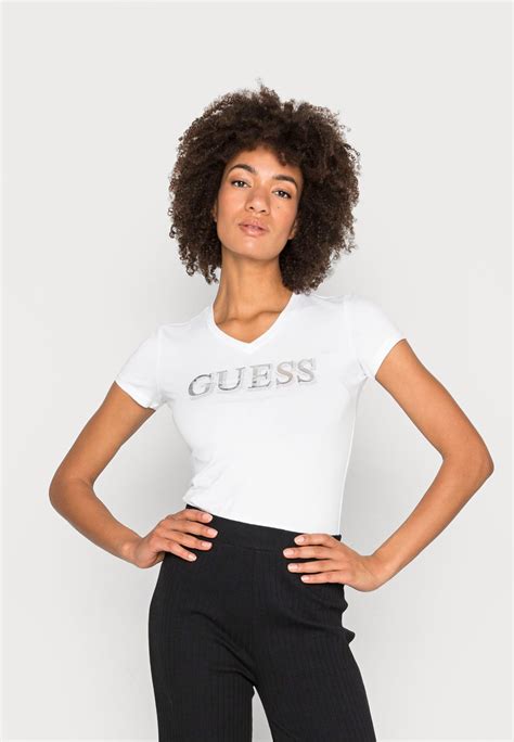 Guess Trine Tee Print T Shirt Pure Whitewhite Zalandode